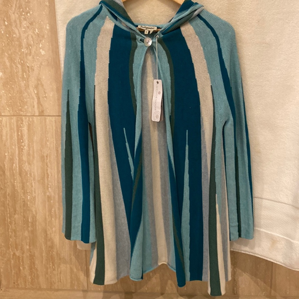 Indigenous Organic Cotton mix Cardigan / Sweater with Hood size Small